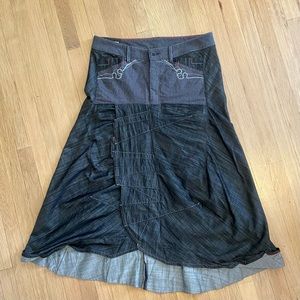 INSANE VINTAGE MARITHE FRANCOIS GIRBAUD MIDI SKIRT BLUE GREY DENIM STITCHING